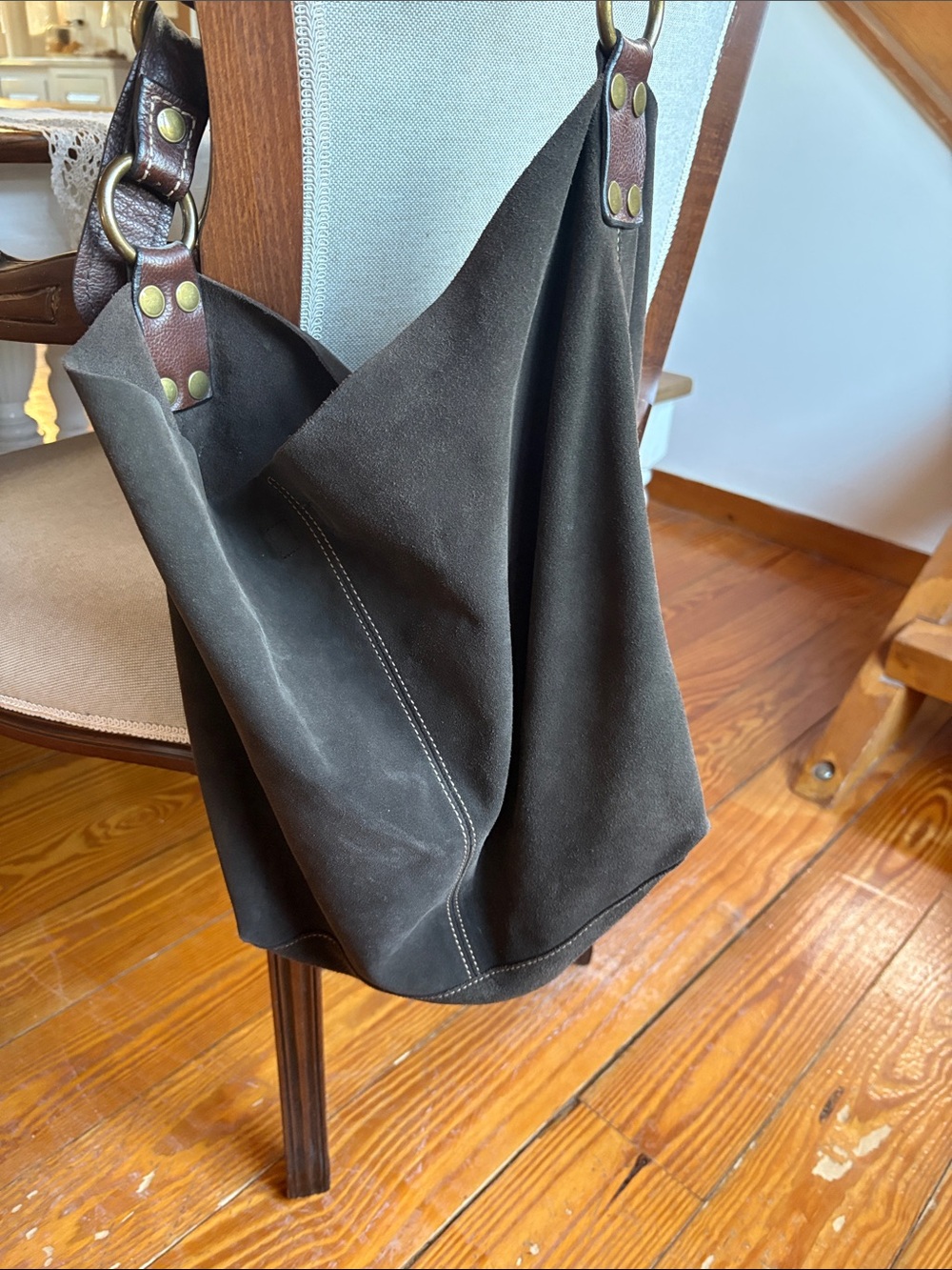 Dark brown suede lucky brand hobo bag